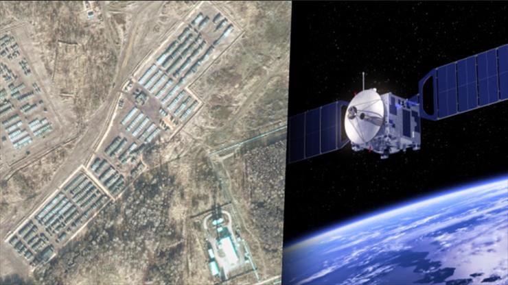 satellite type ke... - Od lewej zdjęcia wojsk rosyjskich wykonane przez...firmę Maxar i satelita na orbicie okołoziemskiej.png
